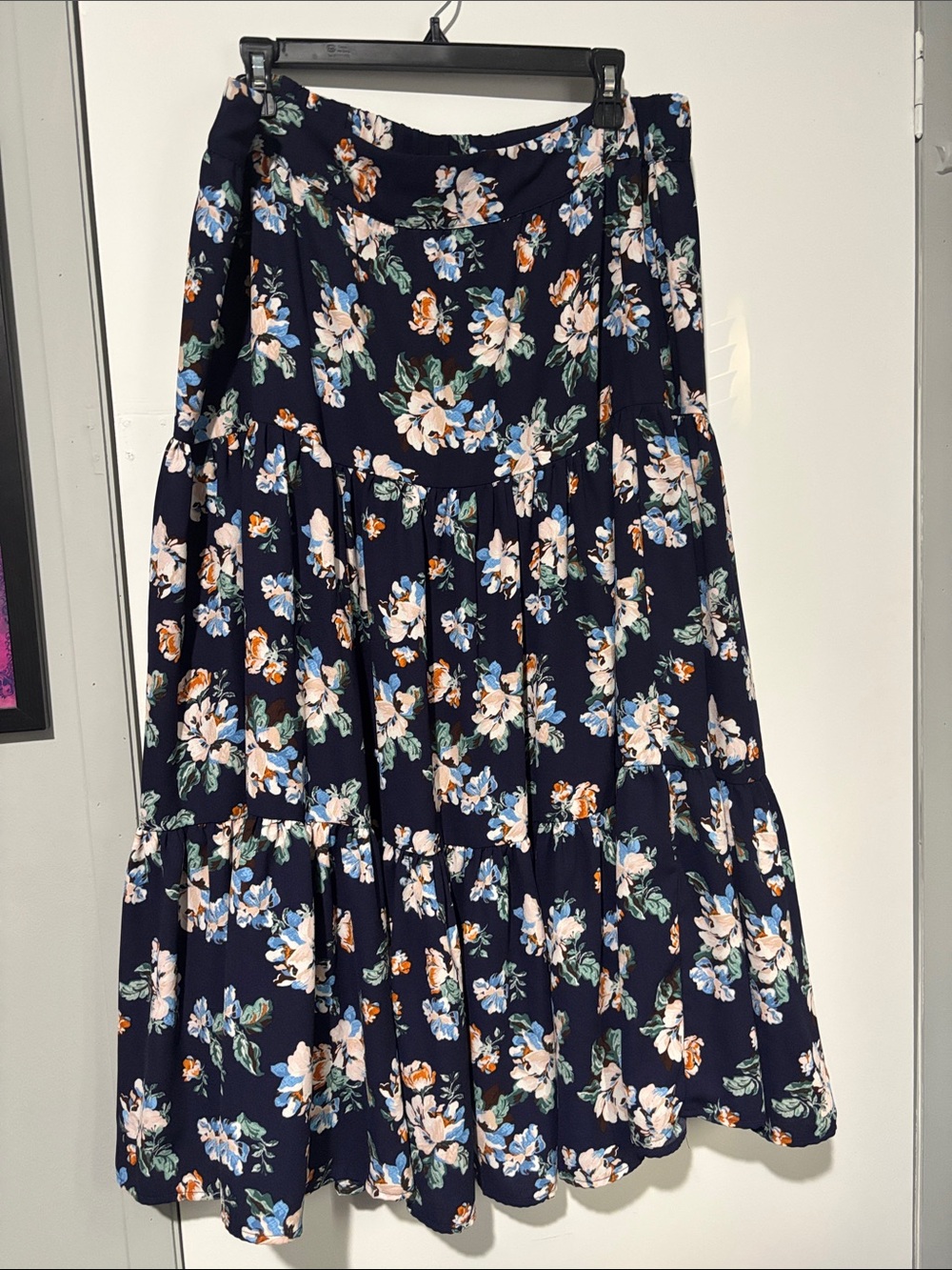 LC Lauren Conrad Navy Floral Tiered Maxi Skirt